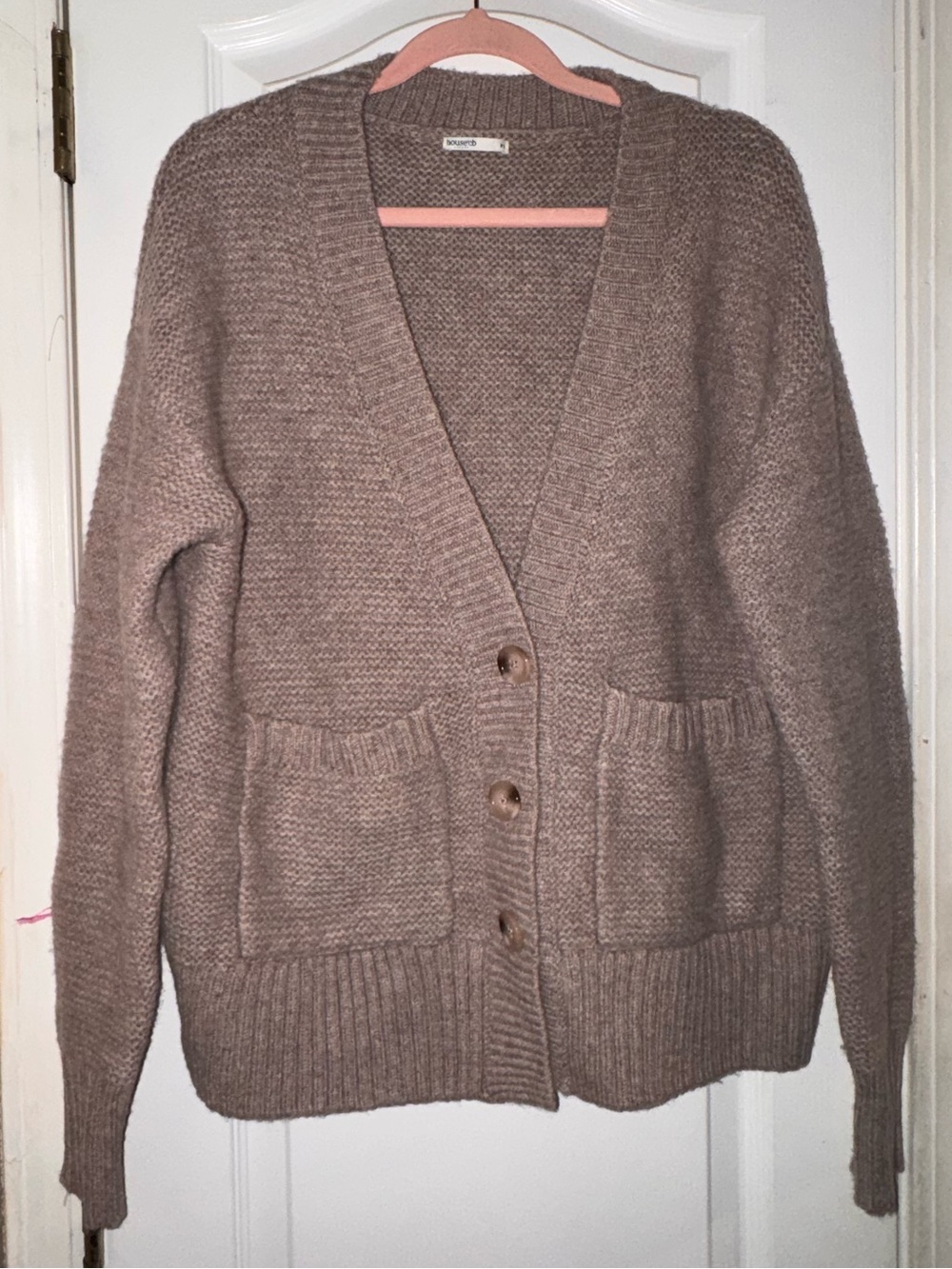 House of CB Taupe Button-Up Chunky Knit Cardigan set